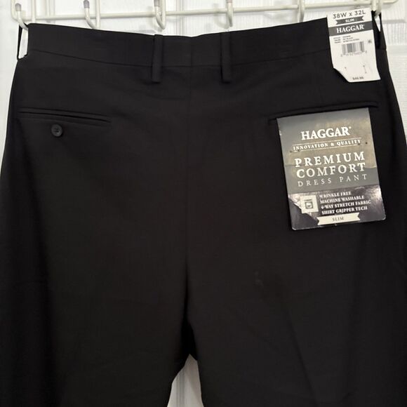 Haggar Premium Flex Dress Pant Sz 38x32 Black Slim Fit Stretch Wrinkle Free NWT - Picture 8 of 11